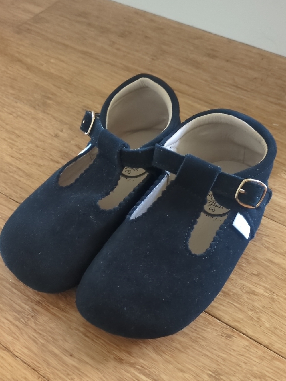 Little Love Bug Black Suede T Bar Shoes